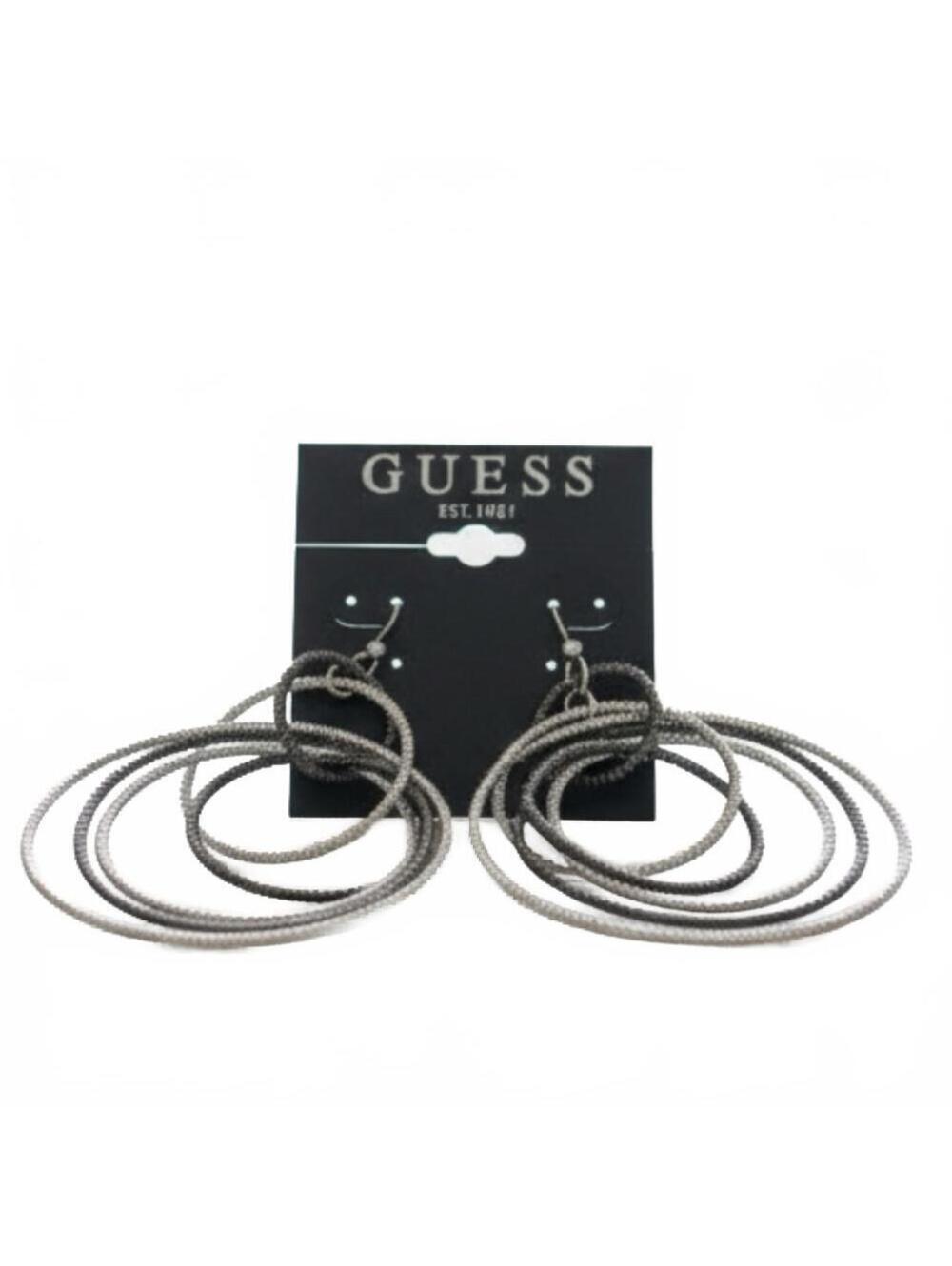 GUESS Silver and Black Pave Orbital Multi-Layer Hoop Earrings NEW